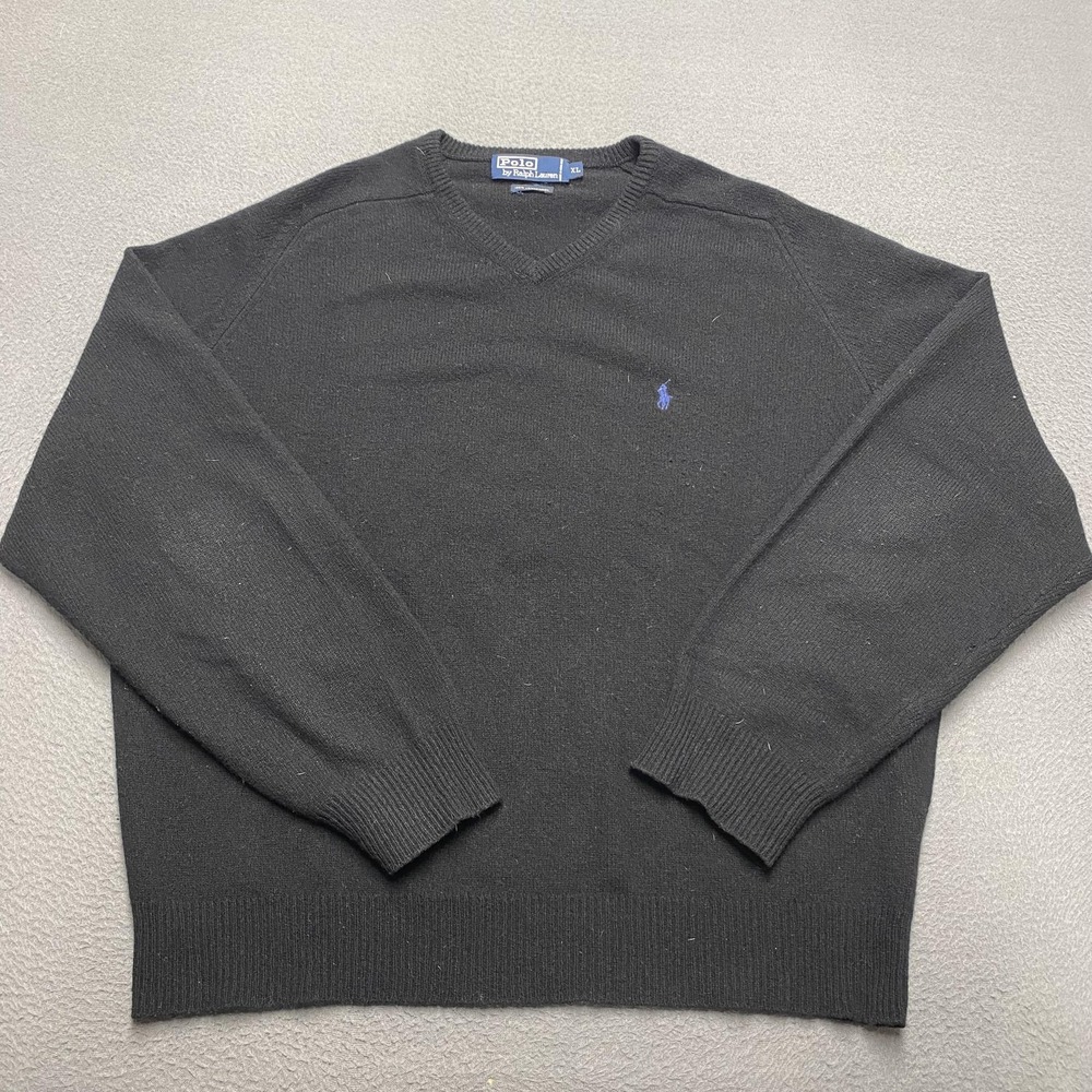 Polo Ralph Lauren Sweater Mens Extra‎ Large Black 100% Lambswool Pullover Knit